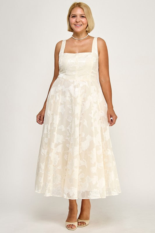 D5782XS Plus-Size Floral Jacquard Fit & Flare Midi Dress