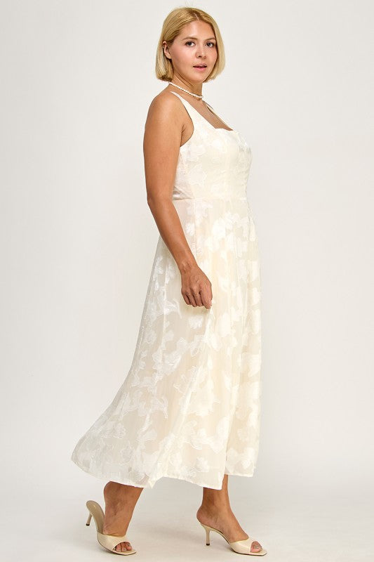 D5782XS Plus-Size Floral Jacquard Fit & Flare Midi Dress
