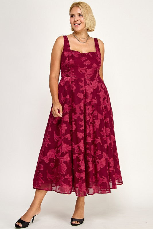 D5782XS Plus-Size Floral Jacquard Fit & Flare Midi Dress