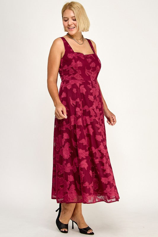 D5782XS Plus-Size Floral Jacquard Fit & Flare Midi Dress