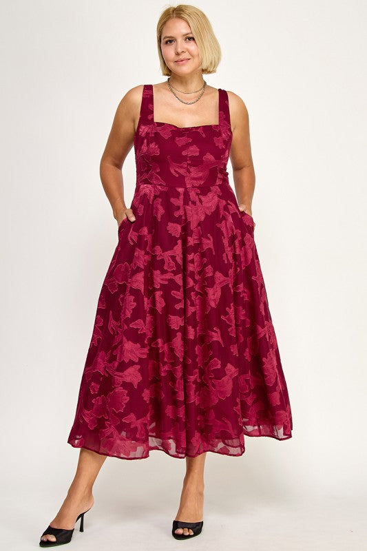 D5782XS Plus-Size Floral Jacquard Fit & Flare Midi Dress