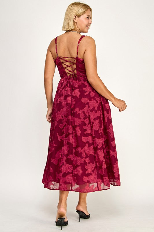 D5782XS Plus-Size Floral Jacquard Fit & Flare Midi Dress
