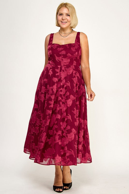 D5782XS Plus-Size Floral Jacquard Fit & Flare Midi Dress
