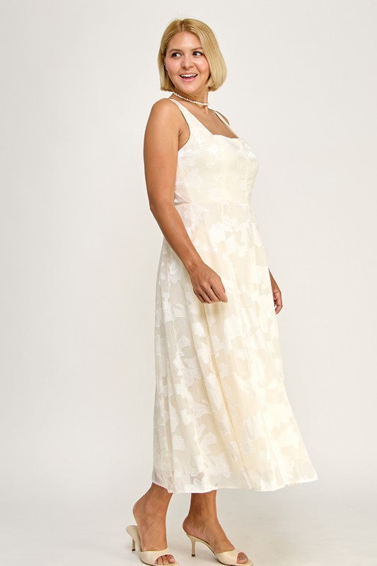 D5782XS Plus-Size Floral Jacquard Fit & Flare Midi Dress