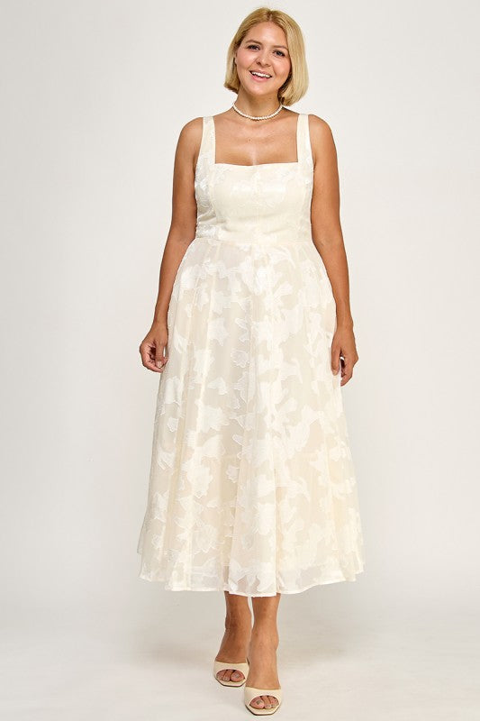 D5782XS Plus-Size Floral Jacquard Fit & Flare Midi Dress