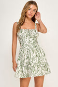 D5518S-2  Floral Tiered Mini Dress with Smocked Back