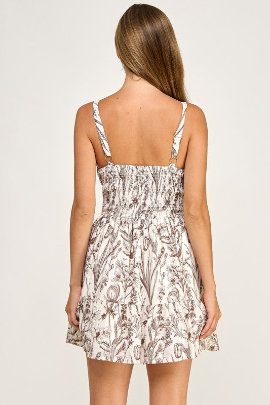 D5518S-2  Floral Tiered Mini Dress with Smocked Back
