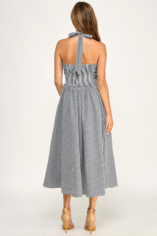 D5526-5 Gingham Corset Midi Dress
