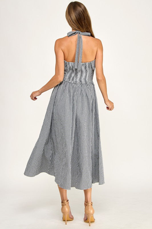 D5526-5 Gingham Corset Midi Dress