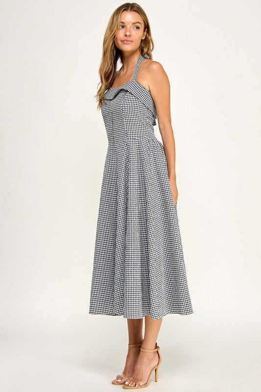 D5526-5 Gingham Corset Midi Dress