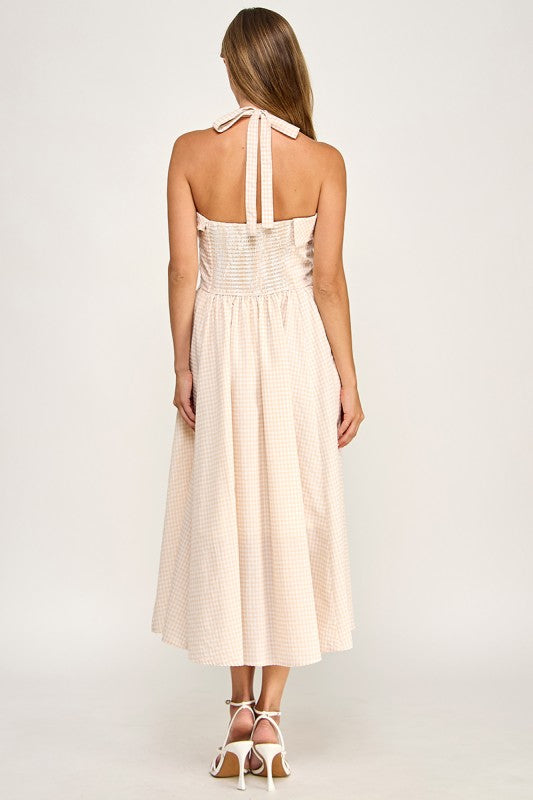 D5526-5 Gingham Corset Midi Dress