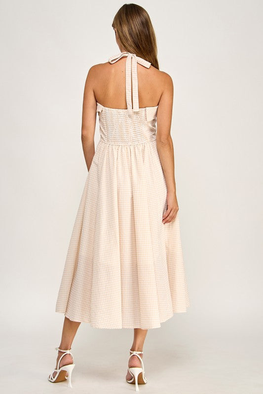 D5526-5 Gingham Corset Midi Dress