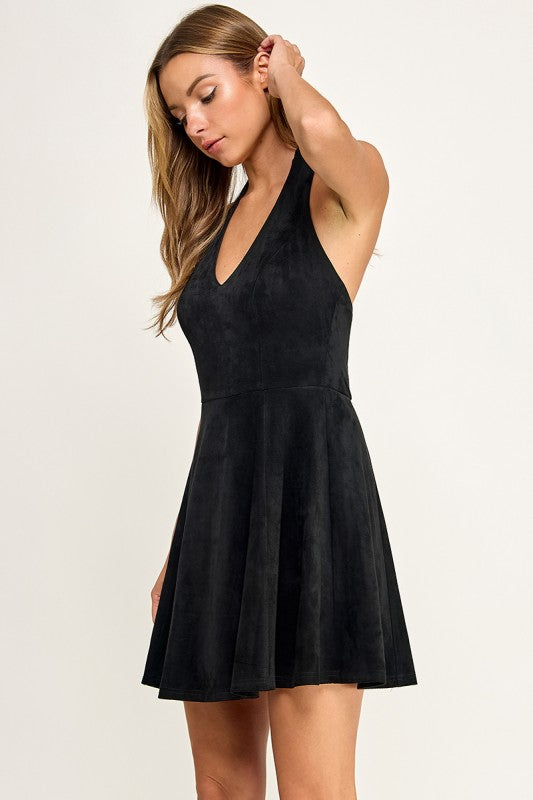 D5669 Velvet A-Line Halter Dress