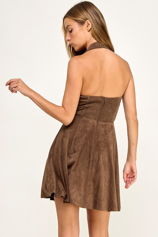 D5669 Velvet A-Line Halter Dress