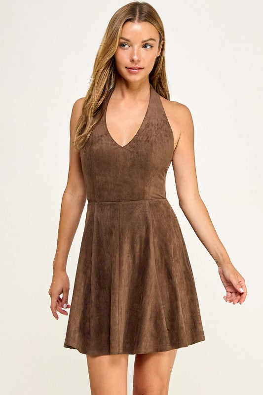 D5669 Velvet A-Line Halter Dress