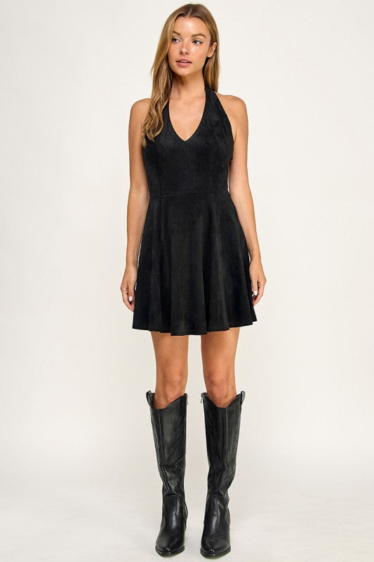 D5669 Velvet A-Line Halter Dress