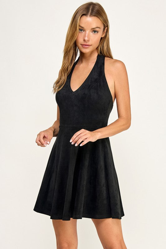 D5669 Velvet A-Line Halter Dress