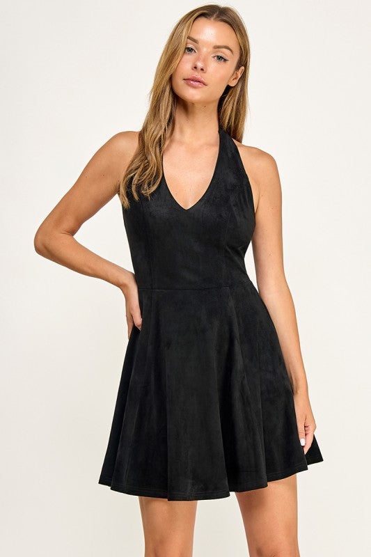 D5669 Velvet A-Line Halter Dress
