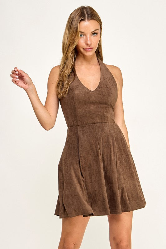 D5669 Velvet A-Line Halter Dress