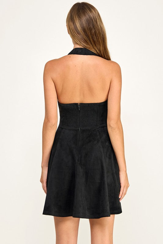 D5669 Velvet A-Line Halter Dress