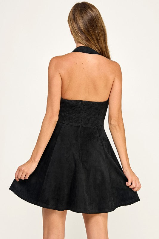 D5669 Velvet A-Line Halter Dress