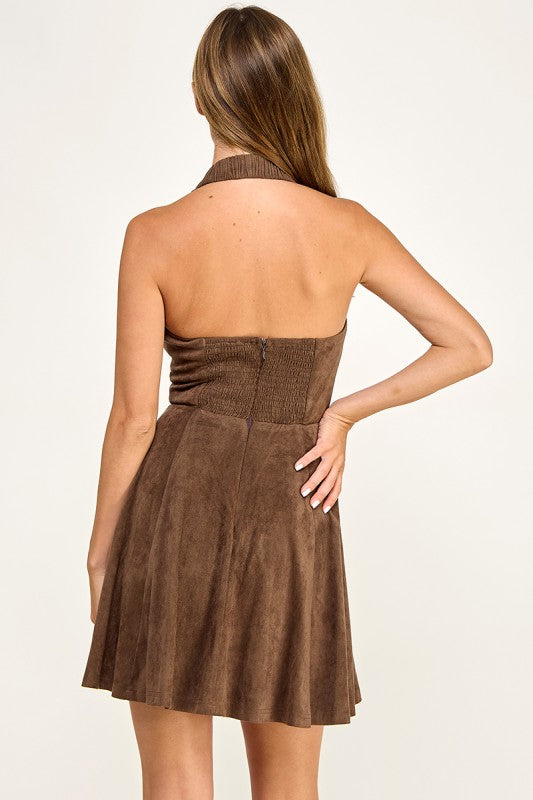 D5669 Velvet A-Line Halter Dress