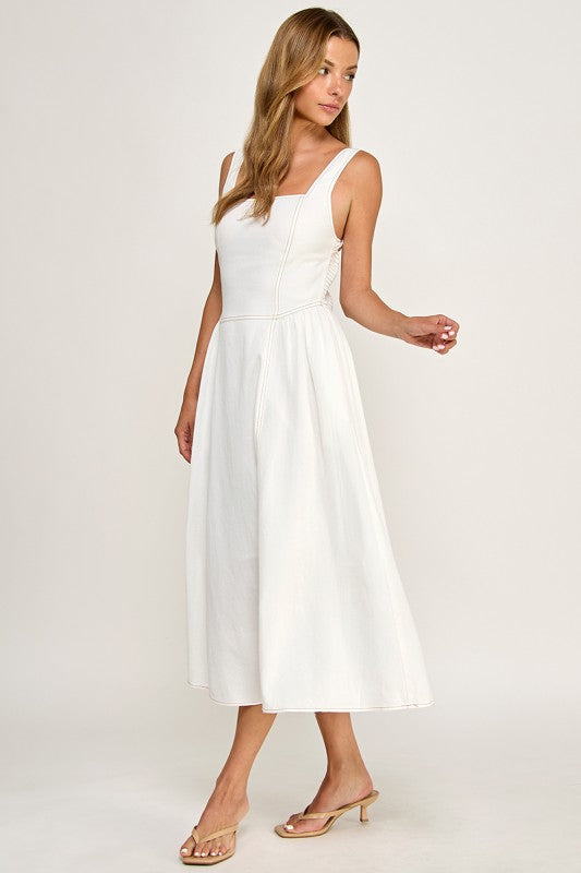D5763 Vintage Gingham Tie Shoulder Midi Dress
