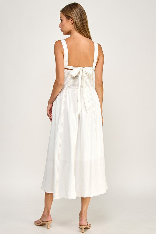 D5763 Vintage Gingham Tie Shoulder Midi Dress