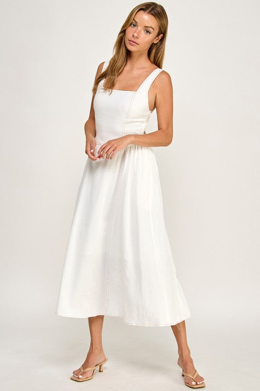 D5763 Vintage Gingham Tie Shoulder Midi Dress