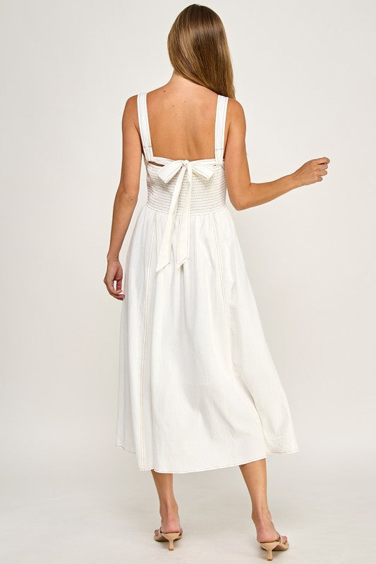 D5763 Vintage Gingham Tie Shoulder Midi Dress
