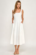 D5763 Vintage Gingham Tie Shoulder Midi Dress
