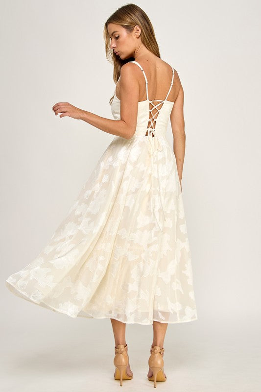 D5782S Floral Jacquard Fit & Flare Midi Dress