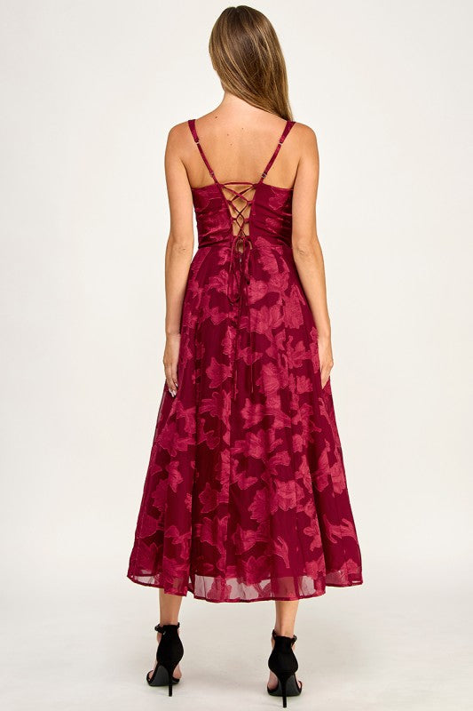 D5782S Floral Jacquard Fit & Flare Midi Dress