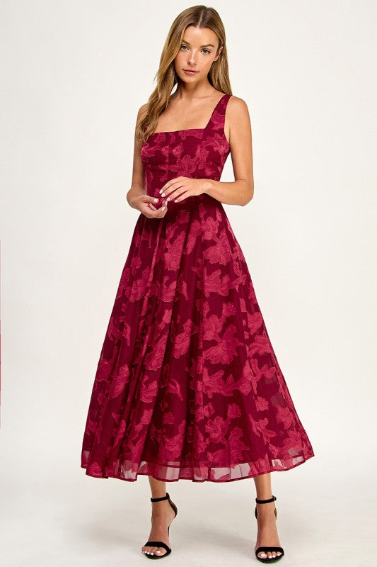 D5782S Floral Jacquard Fit & Flare Midi Dress
