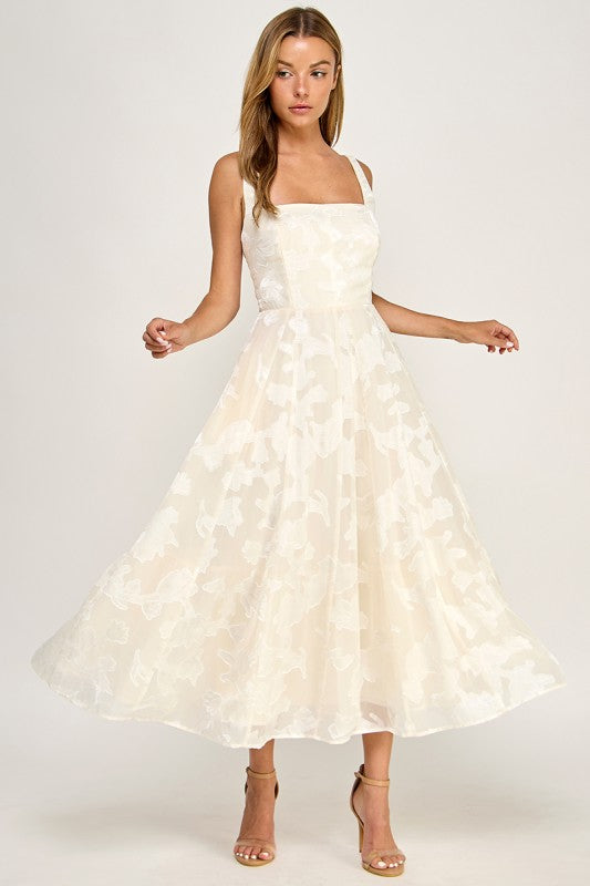D5782S Floral Jacquard Fit & Flare Midi Dress