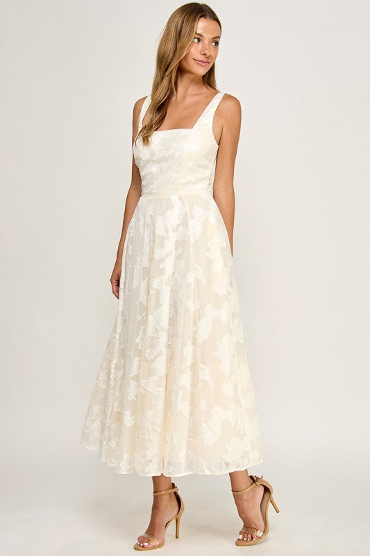 D5782S Floral Jacquard Fit & Flare Midi Dress