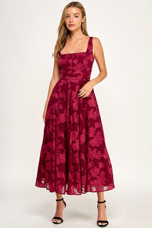 D5782S Floral Jacquard Fit & Flare Midi Dress