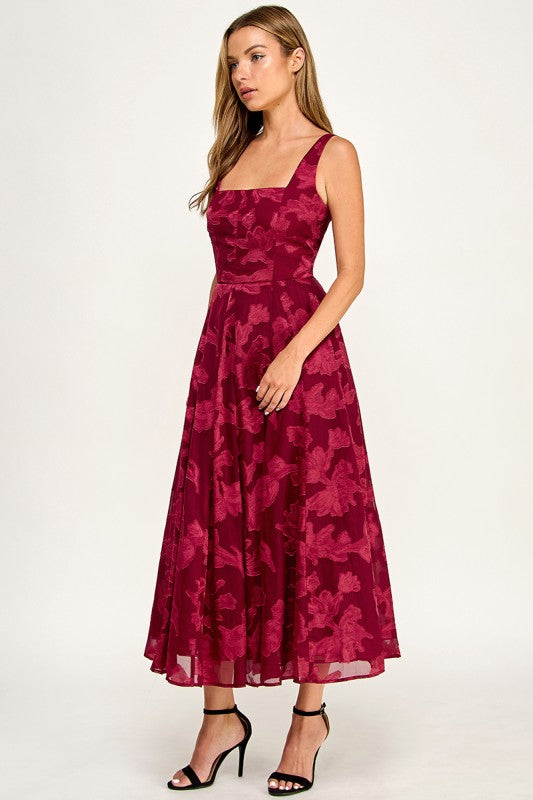 D5782S Floral Jacquard Fit & Flare Midi Dress