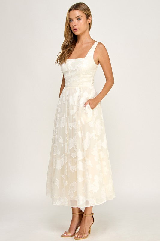 D5782S Floral Jacquard Fit & Flare Midi Dress