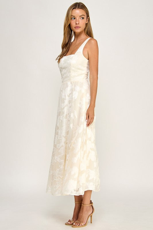 D5782S Floral Jacquard Fit & Flare Midi Dress