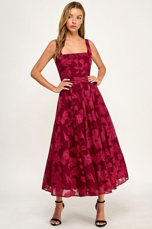 D5782S Floral Jacquard Fit & Flare Midi Dress