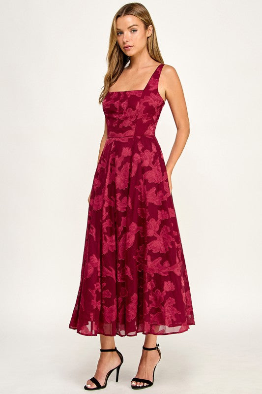 D5782S Floral Jacquard Fit & Flare Midi Dress