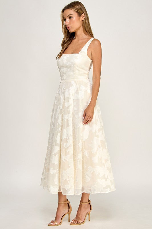 D5782S Floral Jacquard Fit & Flare Midi Dress
