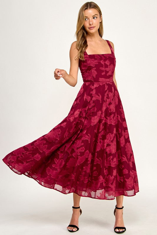 D5782S Floral Jacquard Fit & Flare Midi Dress
