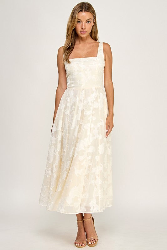 D5782S Floral Jacquard Fit & Flare Midi Dress