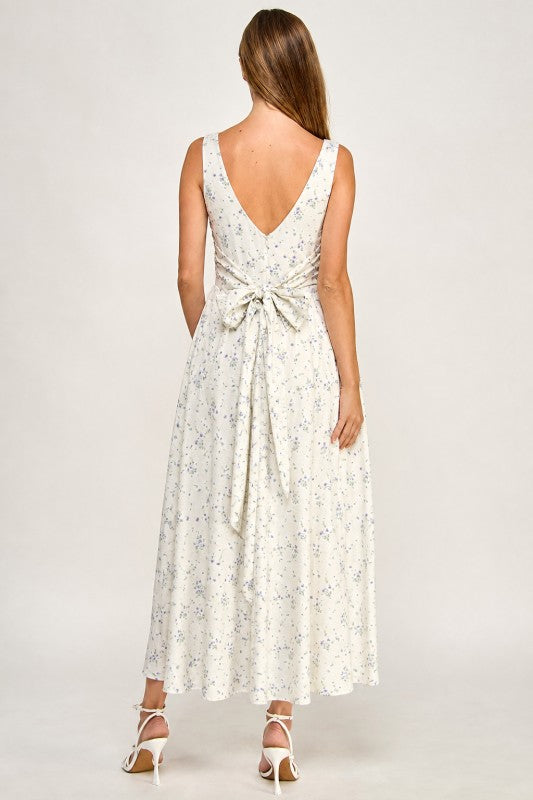 D5784-2 Floral Square Neck Vampire Waist Midi Dress