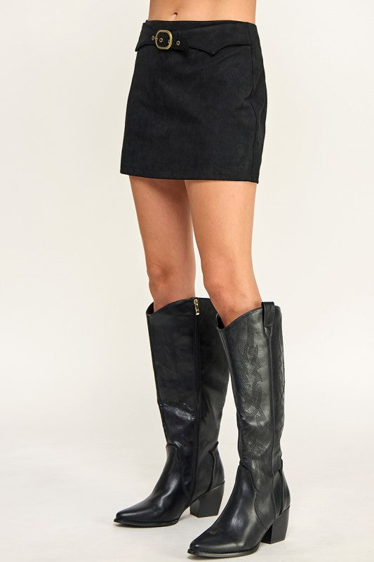 SK5683 Suede Belted High Waisted Mini Skirt