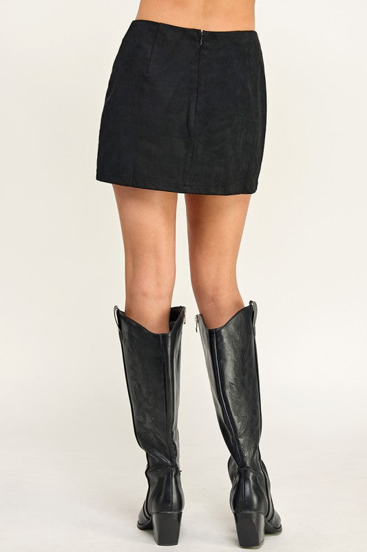 SK5683 Suede Belted High Waisted Mini Skirt