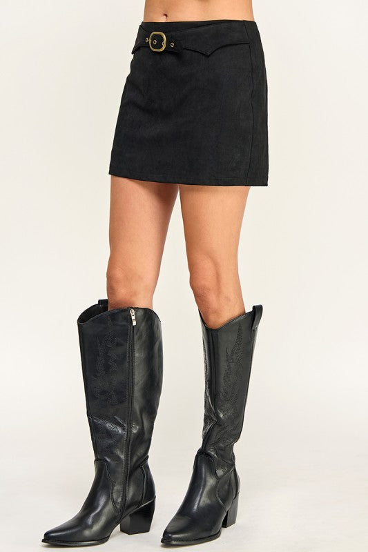 SK5683 Suede Belted High Waisted Mini Skirt