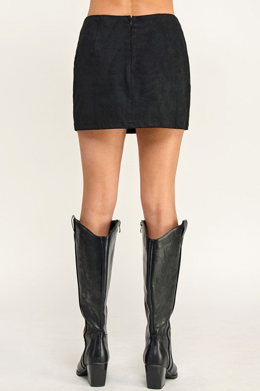 SK5683 Suede Belted High Waisted Mini Skirt